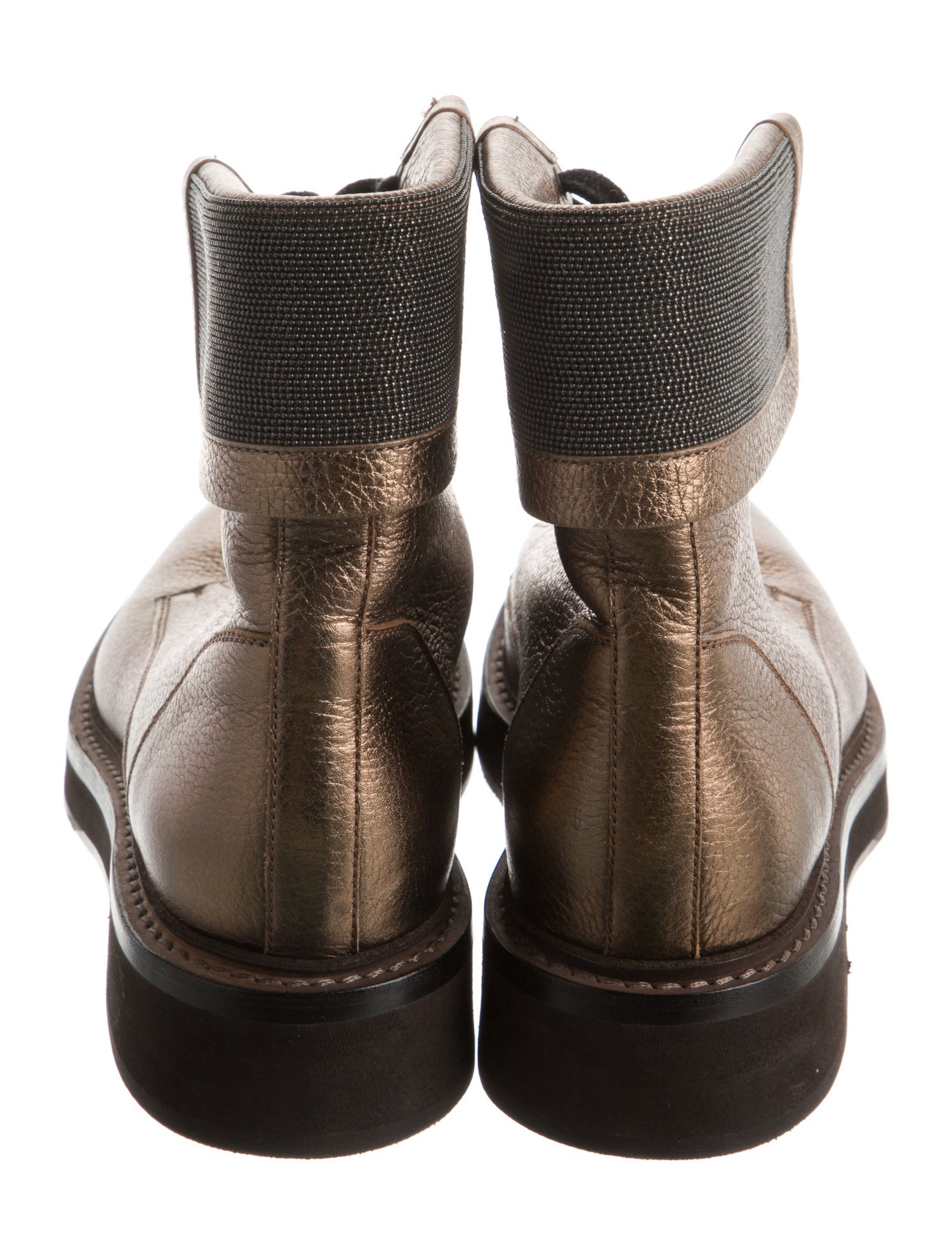 Brunello Cucinelli Leather Colorblock Pattern Combat Boots